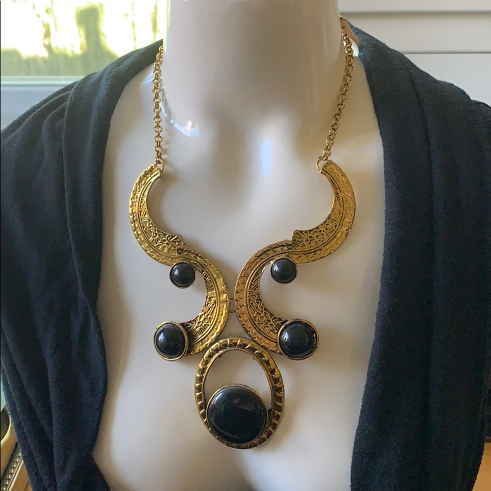 Gold necklace with black stones. Brand new w/tag